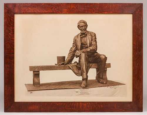 Roycroft Oak Framed Photo Abraham Lincoln Gorham Statue