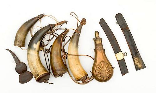 Assorted Powder Horns, Flask and More 