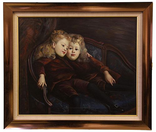 OIL PAINTING OF TWIN GIRLS ON CANVAS