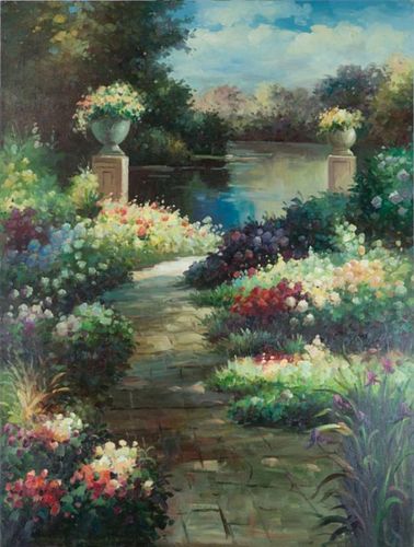 OIL PAINTING ON CANVAS OF GARDEN PATH