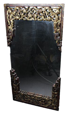 Antique Chinese Hardwood Framed Mirror
