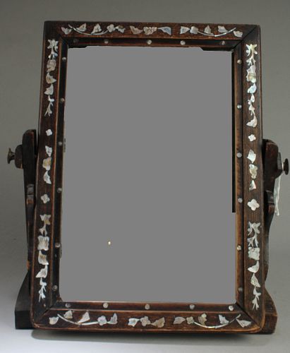 A Hardwood Framed Mirror With Mother of Pearl Inla