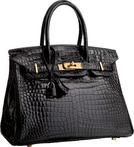 Hermes 30cm Shiny Black Porosus Crocodile Birkin Bag with Gold Hardware Very Good Condition 12" Width x 8" Height x 6" Depth