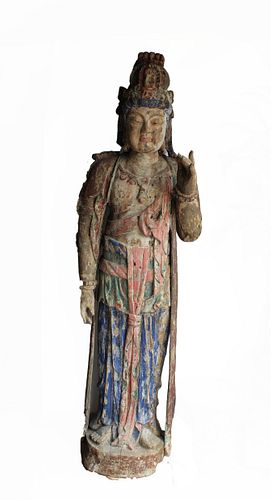Chinese Wooden Carved Standing Bodhisattva Statue