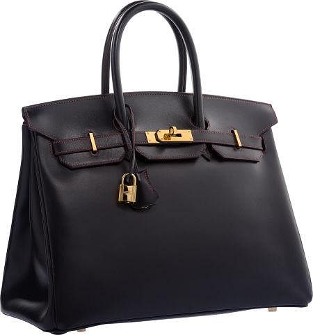 Hermes Special Order Black & Rouge Vif Calf Box Leather Birkin Bag with Gold Hardware Very Good Condition 14" Width x 10" Height x 7" Depth