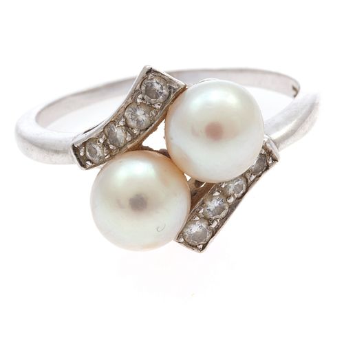 Cultured Pearl, Diamond, Platinum Ring