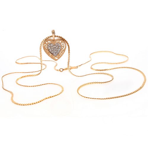 Diamond, 14k Yellow Gold Heart Necklace