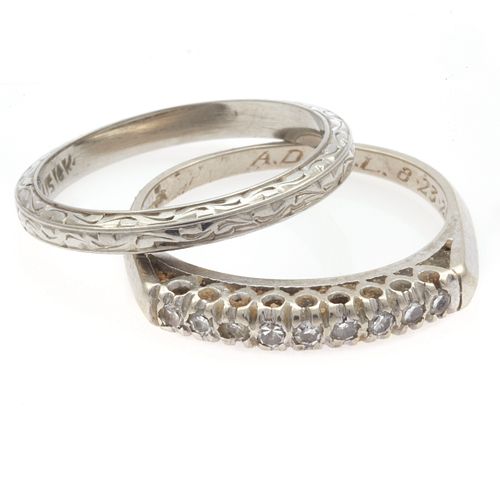 Collection of Two 1920s Diamond, 14k White Gold Rings