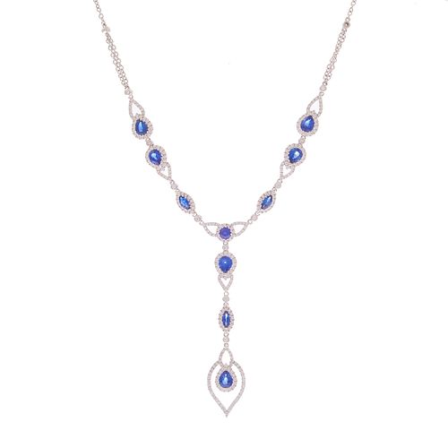 Diamond, Sapphire, 18k White Gold Necklace