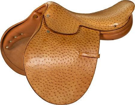 Hermes Extremely Rare Natural Sable Ostrich Corlandus Dressage Saddle with Palladium Hardware Excellent Condition 22" Width x 20" Height x 18" Depth