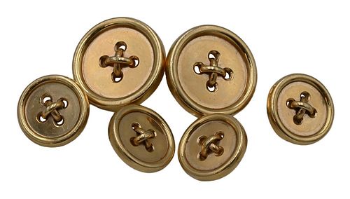 Six Tiffany & Company 14 Karat Buttons, to include four small and two large, 28 grams.