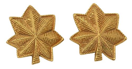 Pair of Cartier 14 Karat Oak Leaf Pins, #525, 18 grams.