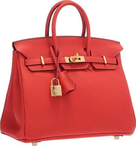 Hermes 25cm Rouge Pivoine Togo Leather Birkin Bag with Gold Hardware Pristine Condition 9.5" Width x 8" Height x 5" Depth