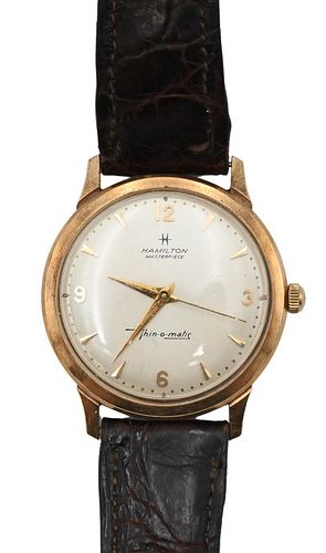 10 Karat Gold Hamilton Masterpiece Thin O'Matic Mens Wristwatch, 33 millimeters.