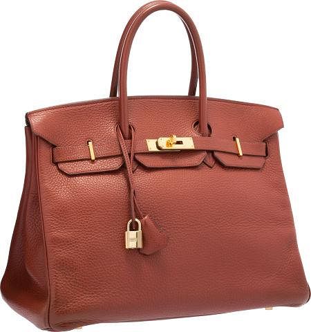 Hermes 35cm Brick Clemence Leather Birkin Bag with Gold Hardware Very Good to Excellent Condition 14" Width x 10" Height x 7" Depth