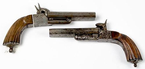 French Pinfire Double-Barrel Pistols, Lot of Two 
