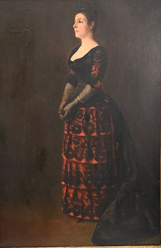 John Singer Sargent (1856 - 1925), full length portrait of a woman in a long flowing black and red dress, oil on canvas, signed upper right John Singe