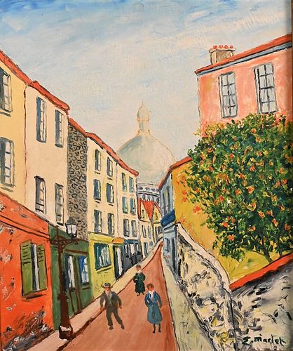 Elisee Maclet (1881 - 1962), oil on canvas, Montmartre La Rue Saint Rustique et le Sacre Coeur, signed lower right E. Maclet, Christies tag on back, 2