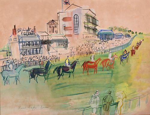 Raoul Dufy (1877 - 1953), Araut La Course: Epsom, watercolor and gouache on paper, signed lower left Raoul Dufy and titled lower left Epsom, written o