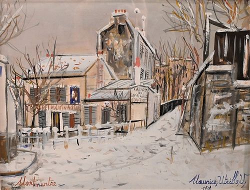 Maurice Utrillo (1883 - 1955), Le Lapin Agile Sous La Neige, Montmartre winter landscape, gouache, signed and dated lower right Maurice Utrillo V. 193