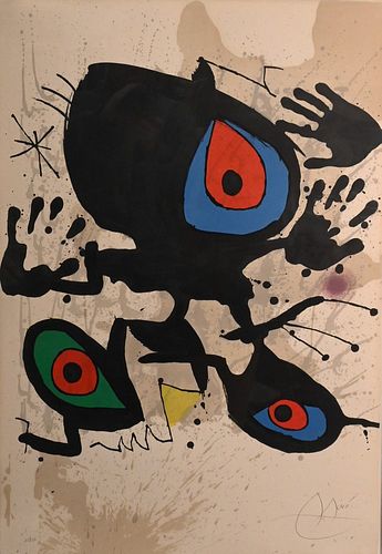 Joan Miro (1893 – 1983), Homage to Miro, 1974, abstract color lithograph, numbered in pencil lower left 15/150, signed in pencil lower right "Miro", 3