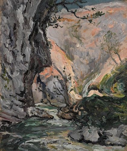 Maxine Camille Louis Maufra (1861 - 1918), Le Saut du Loup, oil on canvas, 21 3/4" x 18 1/4", signed and dated lower left Maufra 1912, titled on the s