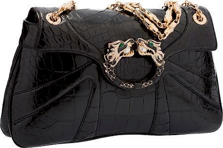 Gucci Black Crocodile Dragon Shoulder Bag by Tom Ford Excellent Condition 12" Width x 6.75" Height x 1.5" Depth