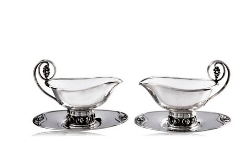 A Pair of Small Georg Jensen Sterling Silver Grapes Sauce Boats 296B