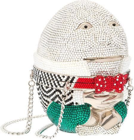 Judith Leiber Full Bead Silver & Black Crystal Humpty Dumpty Minaudiere Evening Bag Very Good to Excellent Condition 3.5" Width x 5" Height x 4" Depth