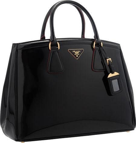 Prada Nero Black Patent Leather Tote Bag with Gold Hardware Excellent Condition 14.5" Width x 11" Height x 6" Depth