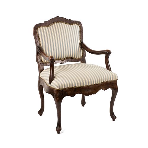 French Louis XV Style Stripe Upholstered Arm Chair