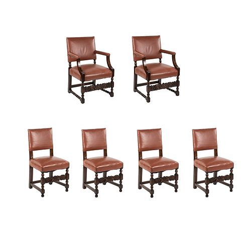 (6) Set of 6 Cromwellian Style Leather Dining Chairs