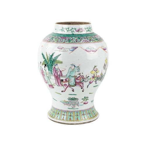 Late 19th C. Chinese Famille Rose Figural Painted Vase