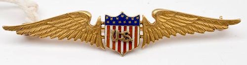 WWI Gold and Enamel Pilot's Shirt-Size Wings 