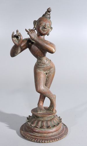 Antique Indian Bronze Statue of Krishna