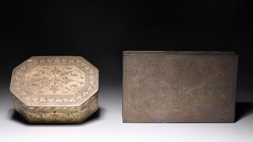 Two Antique Indian Brass Metal Boxes