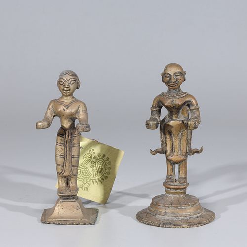 Pair of Antique Indian Bronze Oil Lamp Holders