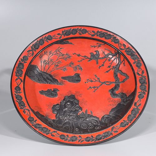Chinese Red & Black Porcelain Charger