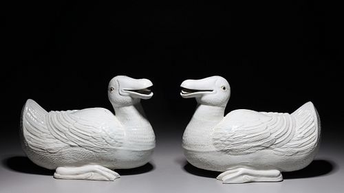 Pair of Chinese White Glazed Porcelain Ducks