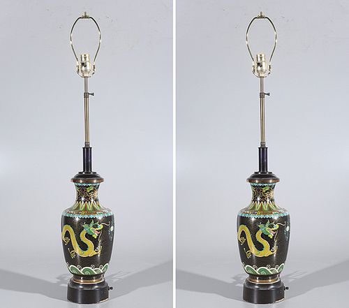 Pair of Chinese Cloisonne Vases Mounted as Lamps