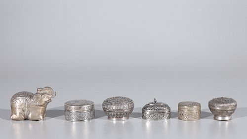 Group of Six Silver Chinese Metal Boxes