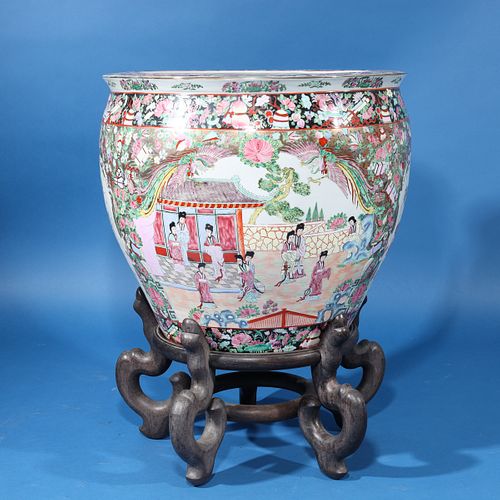 Large Chinese Famille Rose Enameled Porcelain Fishbowl
