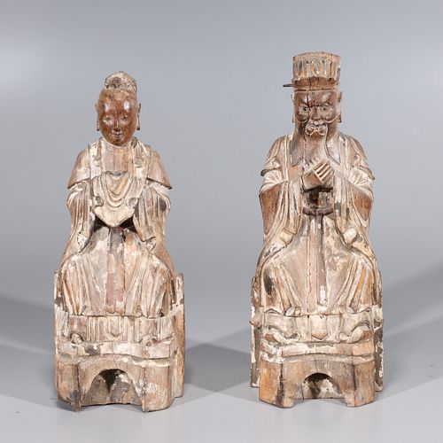 Pair of Chinese Carved Wood Figures