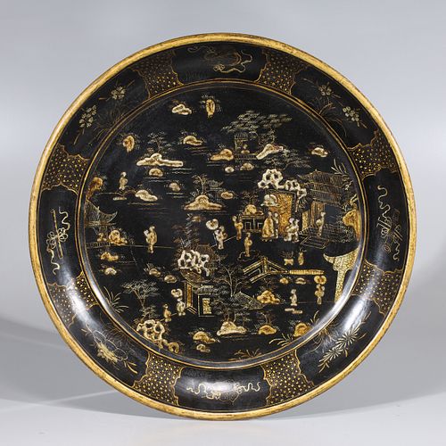 Chinese Gilt Lacquer Wood Charger