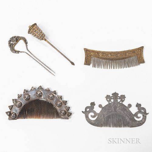 Three Combs and Two Hair Ornaments from Indonesia