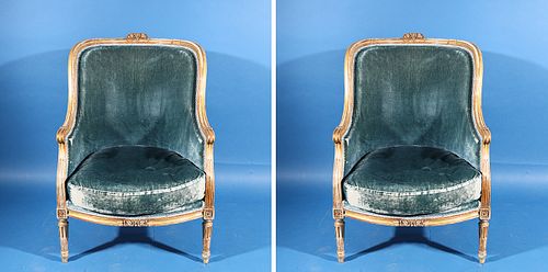Pair of Vintage Blue Velvet Chairs