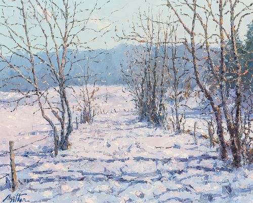 Pierre Bittar (French, b. 1934), Winter Landscape with Trees and Fence.