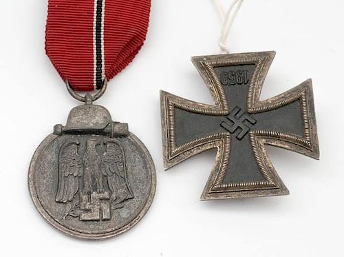 Nazi Iron Cross First Class and Russian Front Medal Lot 