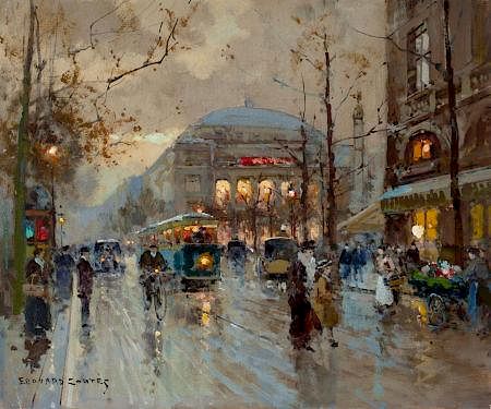 Edouard-Léon Cortès (French, 1882-1969) Place du Châtelet Oil on canvas