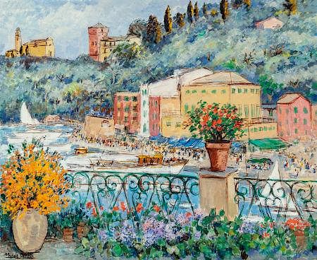 Michele Cascella (Italian, 1892-1989) View from a Terrace in Portofino Oil